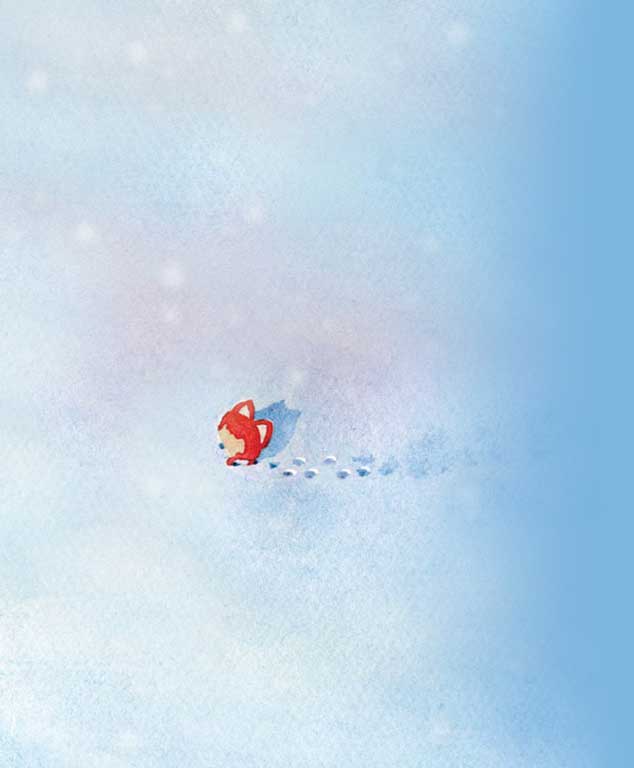 Mốc continuing forward alone on the snowy land